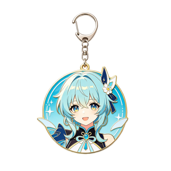 Blue Hair Anime Character Metal Keychain